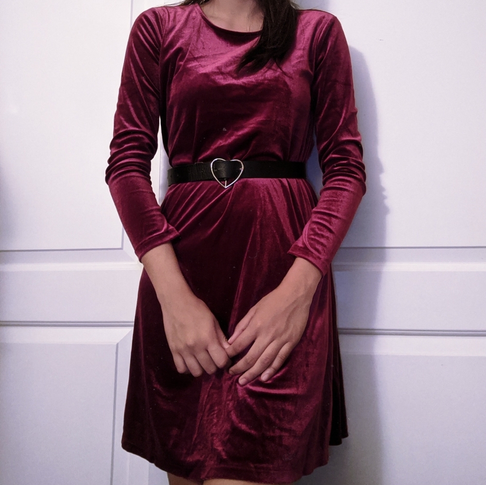 Long Crimson Velvet Swing Dress